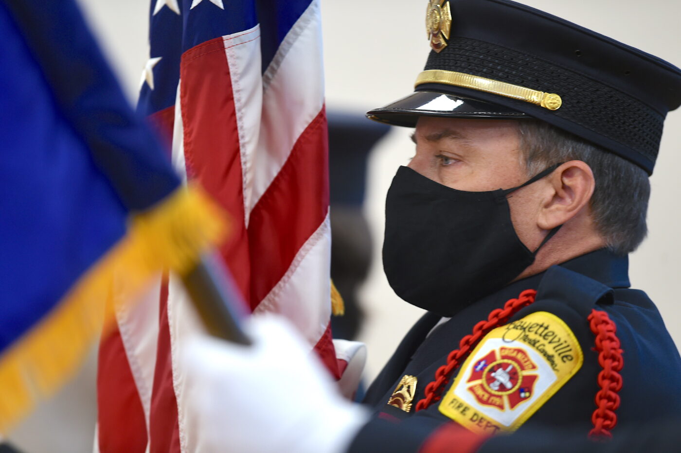 Firefighter with flag