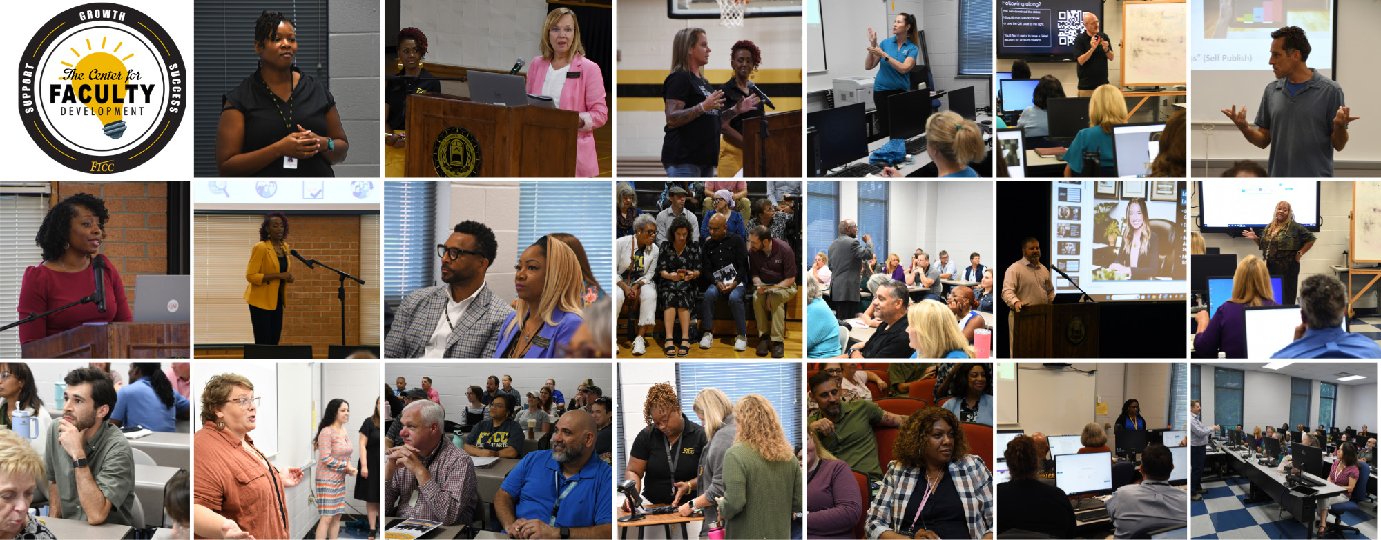 A collage of images from various sessions at the Center for Faculty Development.