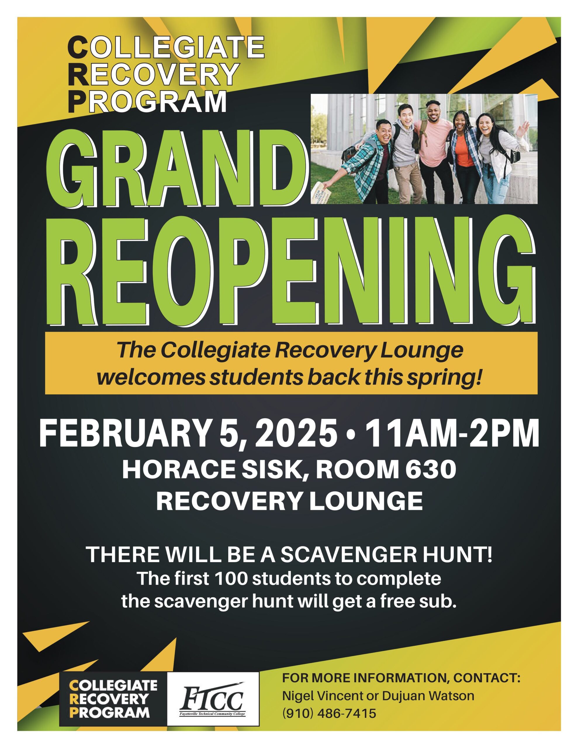 Collegiate Recovery Program Grand Reopening Flyer